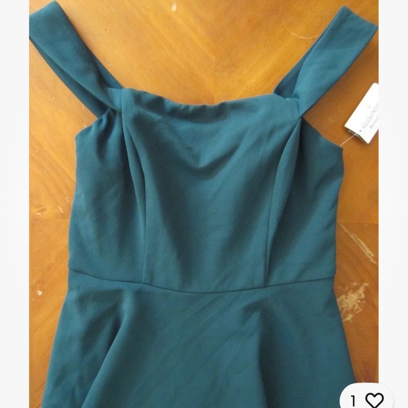WINDSOR HUNTER GREEN RUFFLE Wrap Off The Shoulder DRESS XSMALL XS NEW A Line - Picture 2 of 6